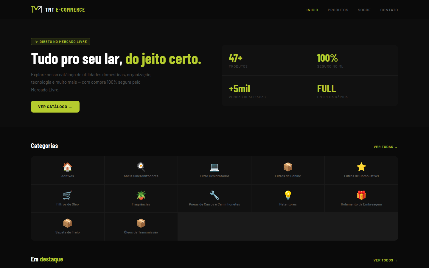 Screenshot do site TMT Peças