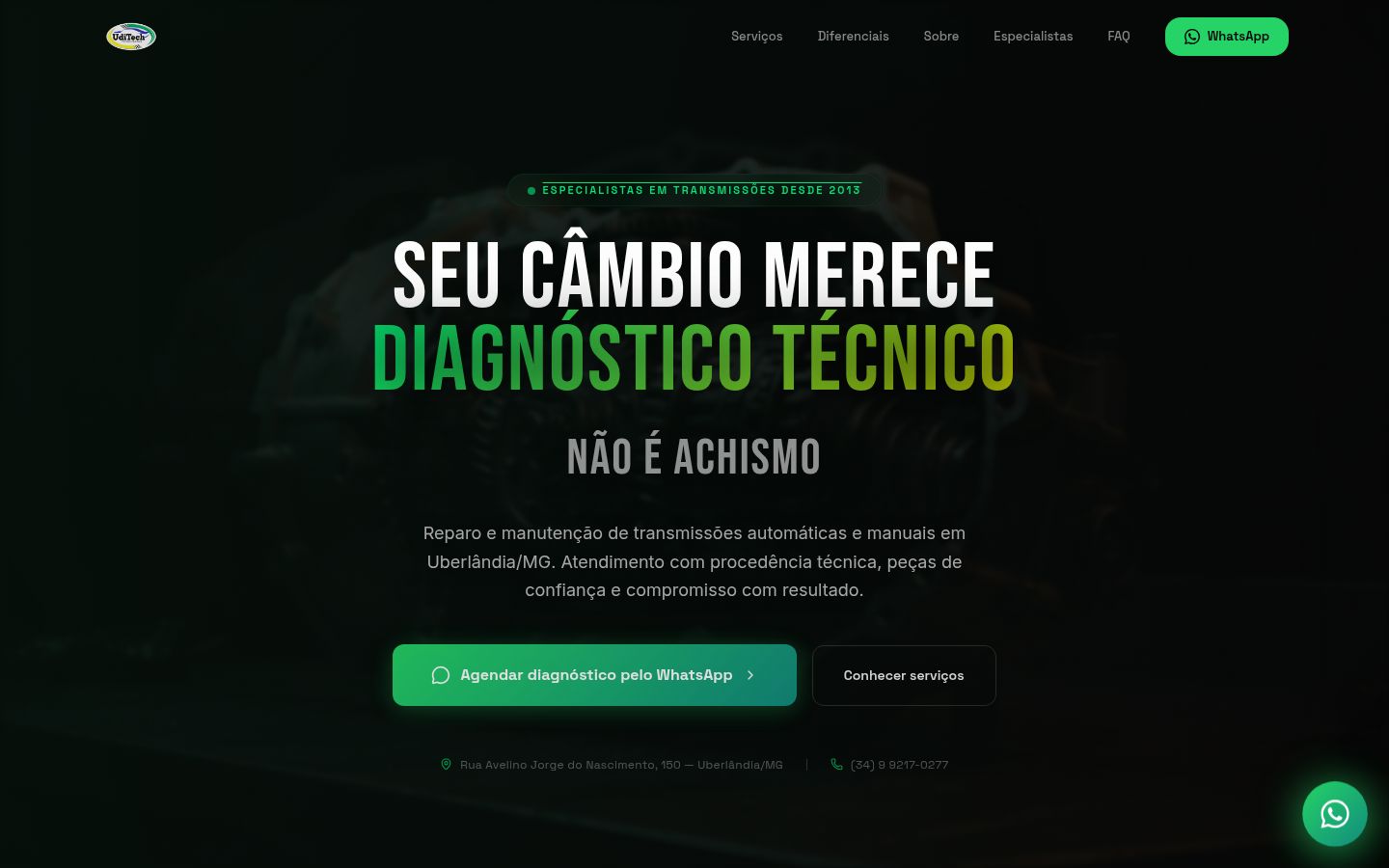 Screenshot do site UDITECH Transmissões
